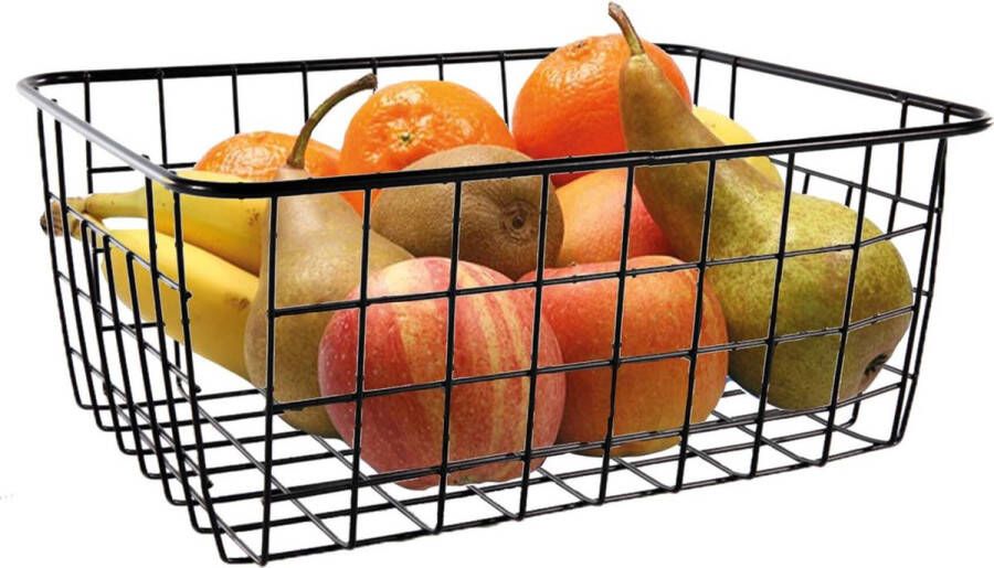 Merkloos Sans marque Fruitschaal fruitmand klein staaldraad zwart 15 x 20 x 8 cm Keuken mandjes voor groente en fruit
