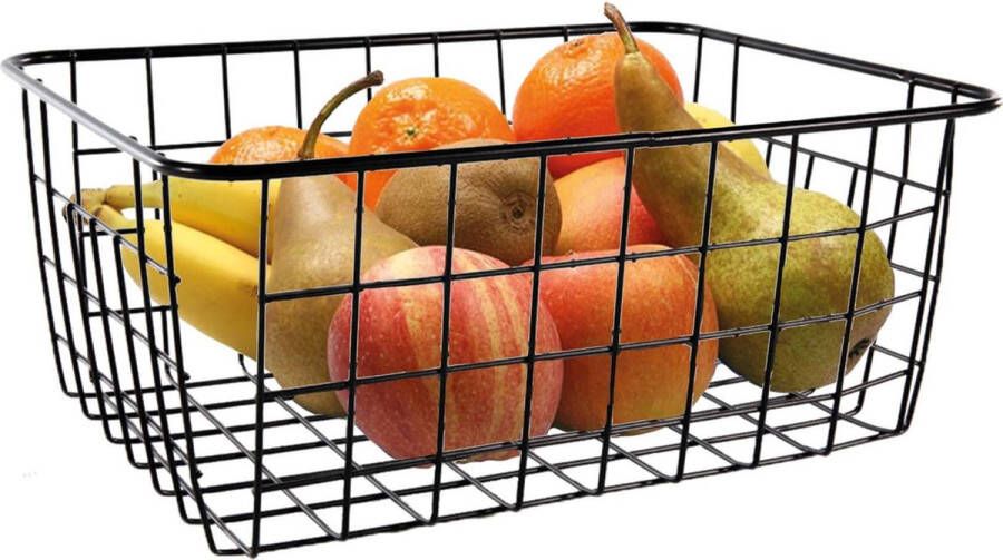 Merkloos Sans marque Fruitschaal fruitmand middelgroot staaldraad zwart 18 x 24 x 10 cm Keuken mandjes voor groente en fruit