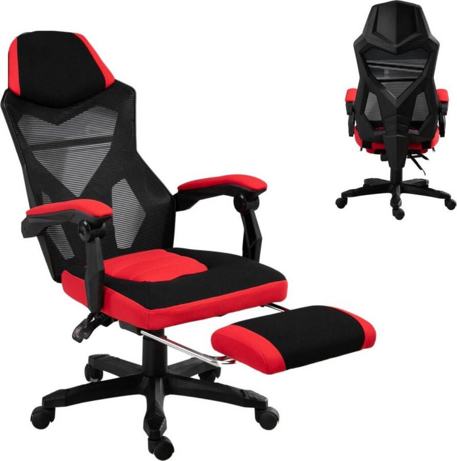 Merkloos Sans marque Game Stoel Gaming stoel Gaming chair Met voetensteun Racing style Zwart Rood