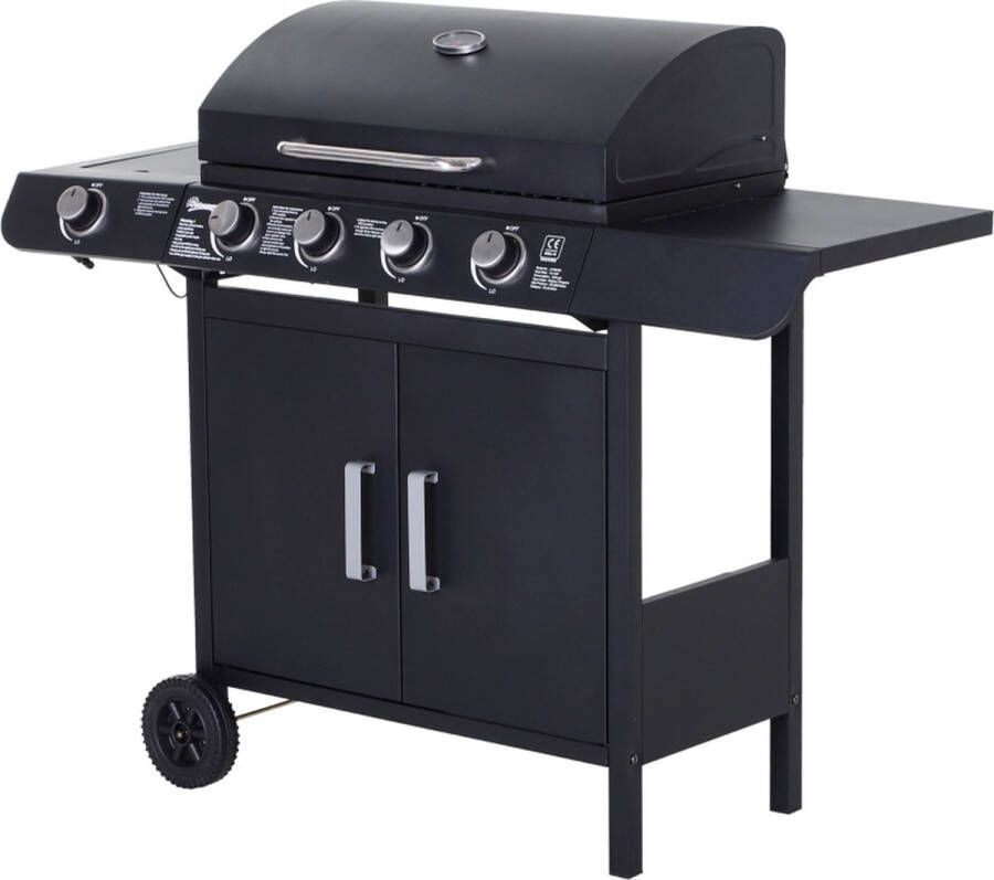 Gasbarbecue Gas BBQ Barbecue Barbeque Grill 5 branders Zwart