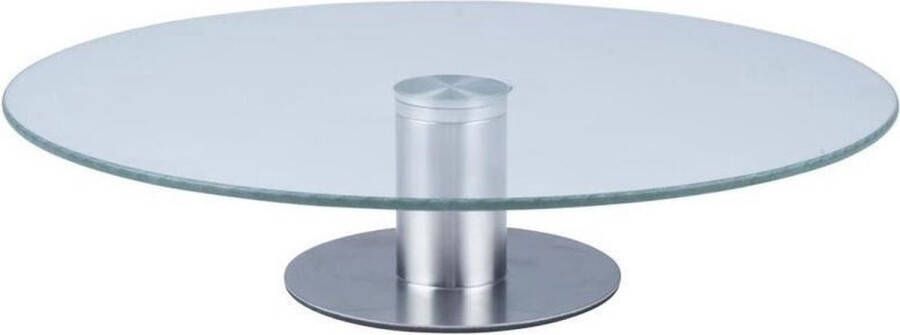 Merkloos Sans marque Glazen taartplateau met RVS voet 30 x 7 cm taartserveerschaal standaard