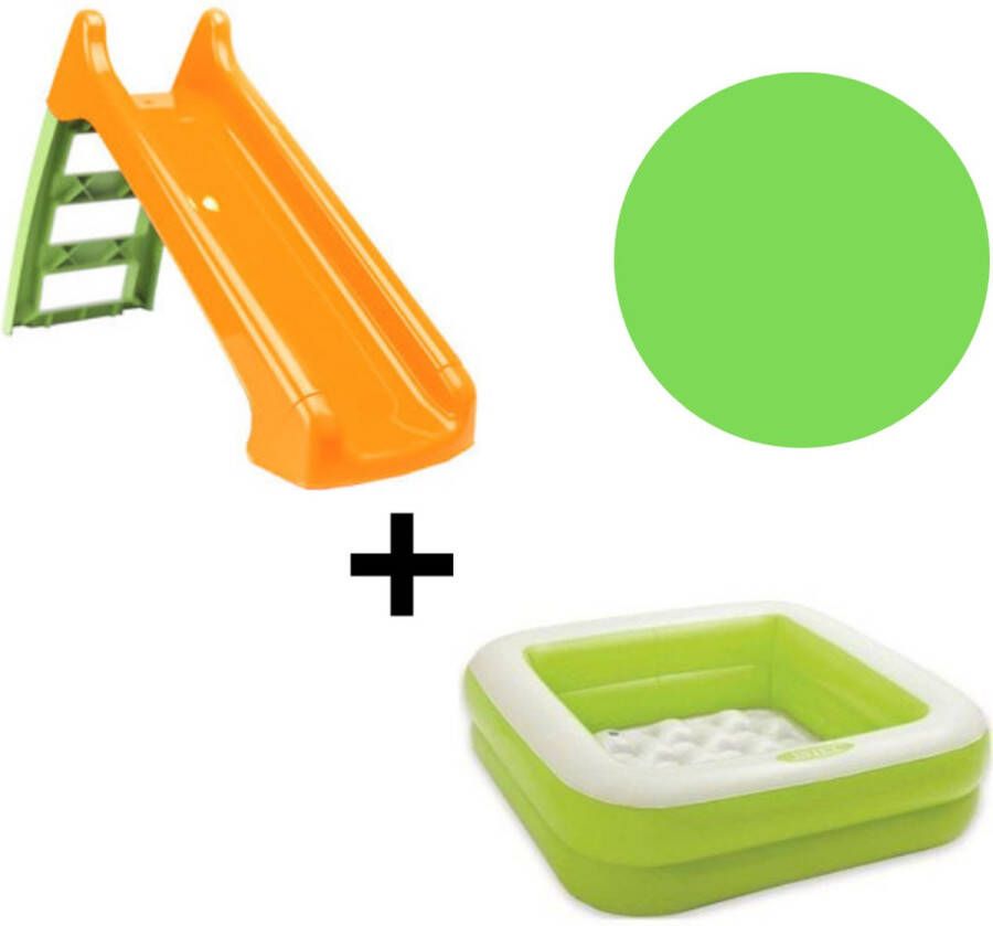 Glijbaan First Slide 73Cm Oranje Groen + Intex Play Box Pool 85X85X23Cm Groen