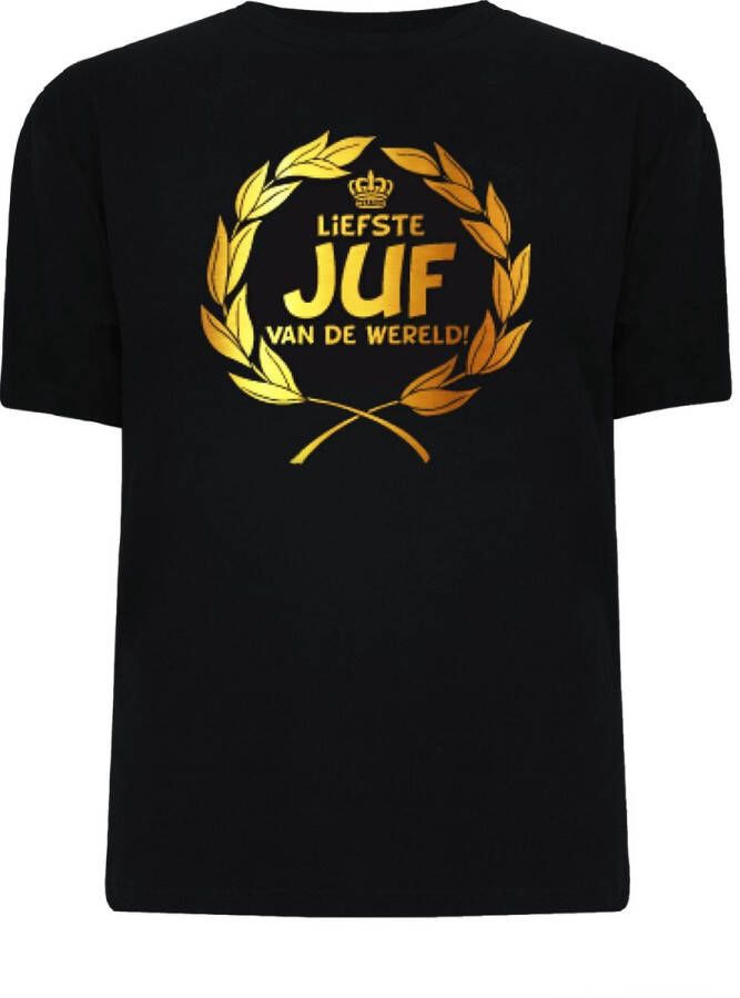 Merkloos Sans marque Gouden Krans T-Shirt Liefste Juf van de wereld (maat xl)