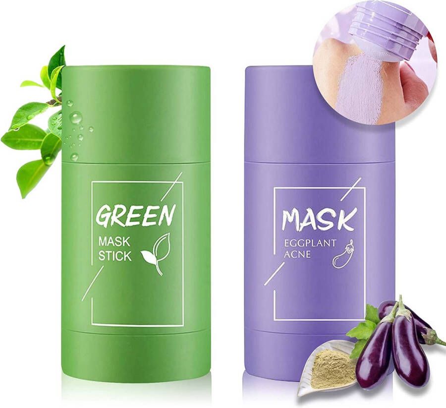 Merkloos Sans marque Green mask stick duo + Eggplant Mask Huidverzorging Gezichtsmasker Mee Eters & Acne verwijderen Poriën reiniger -Blackhead