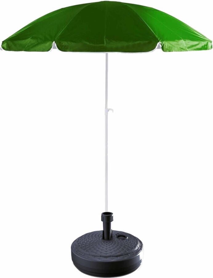 Groen lichtgewicht strand tuin basic parasol van nylon 200 cm + vulbare rotan parasolvoet antraciet van plastic