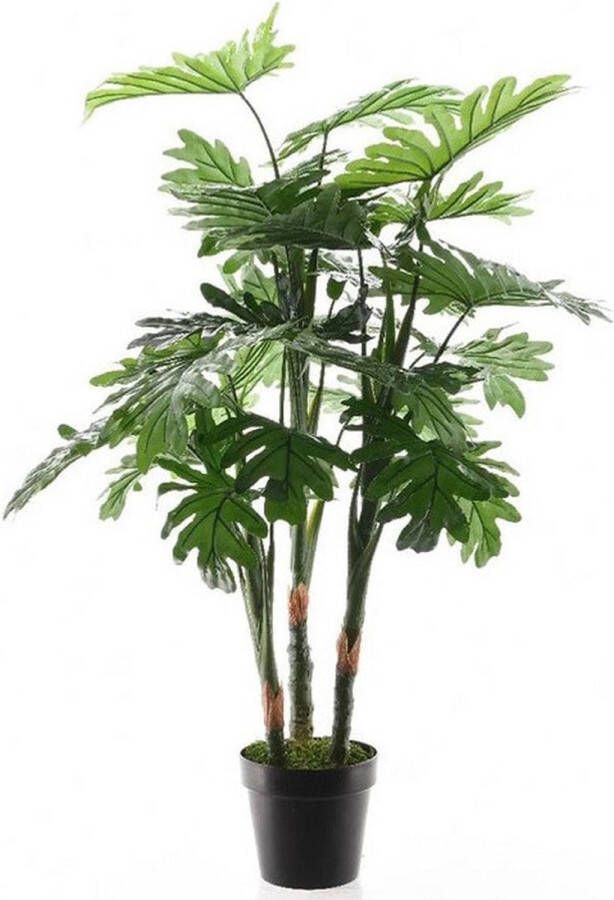 Merkloos Sans marque Groene Philodendron Monstera gatenplant kunstplant 100 cm in zwarte plastic pot Kamerplant kunstplanten nepplanten