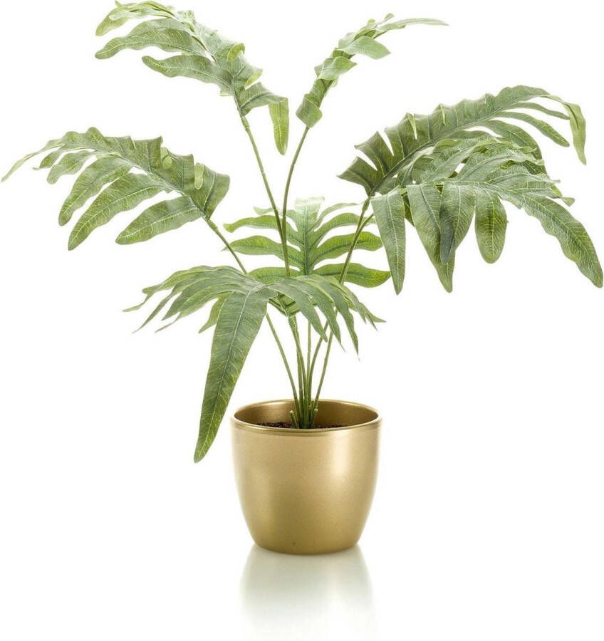 Merkloos Sans marque Groene phlebodium kunstplant 67 cm in gouden pot Kunstplanten Nepplanten Blauwvaren Zinkvaren in pot