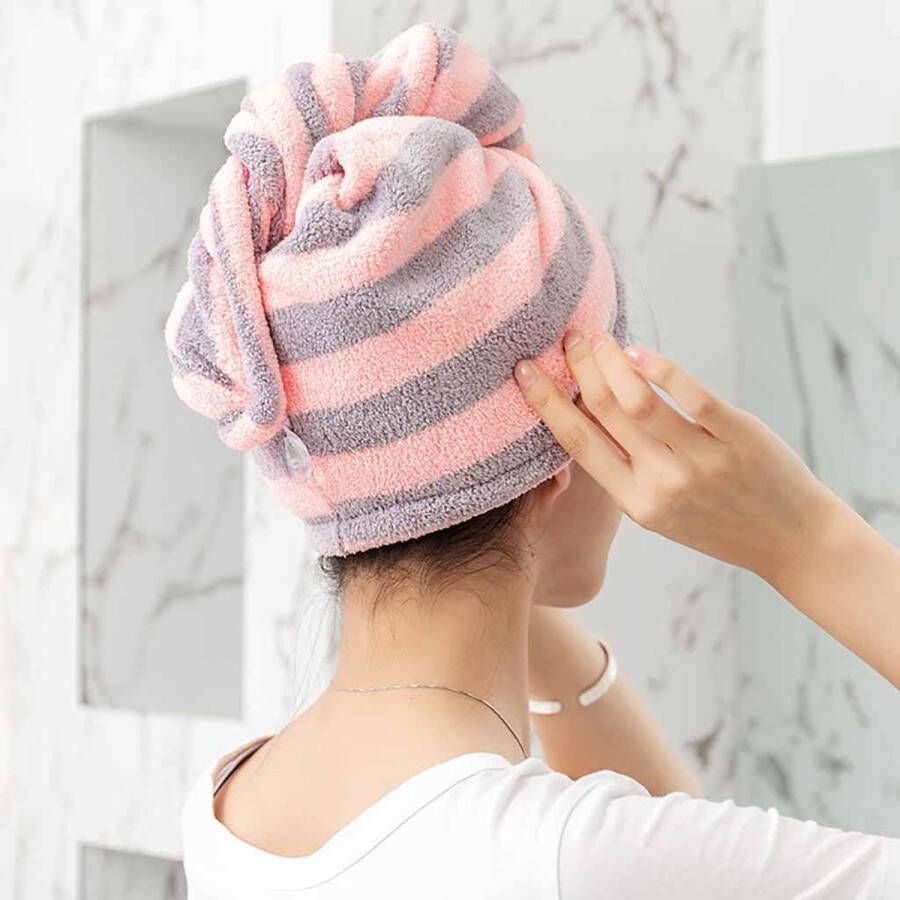 Haar handdoek sneldrogend microvezel grijs-roze