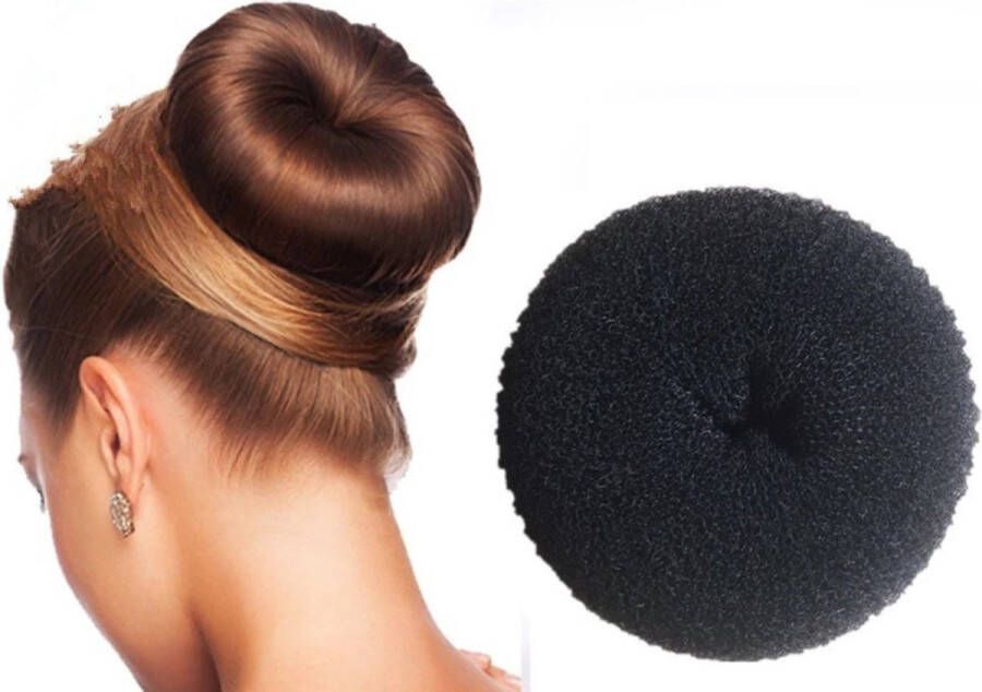 Merkloos Sans marque Haardonut Knotmaker Bun maker Haarband Haar elastiek donut Knotrol 6cm Zwart