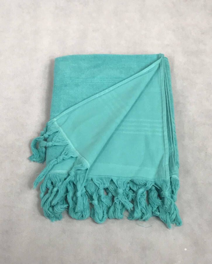 Merkloos Sans marque Handdoek | Hamamdoek met één zijde badstof | Terry | Aqua | 100 x 170 CM