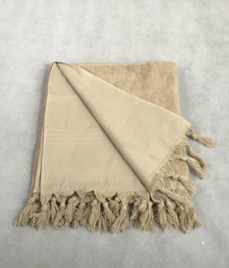Merkloos Sans marque Handdoek | Hamamdoek met één zijde badstof | Terry | Lichtbruin | 100 x 170 CM