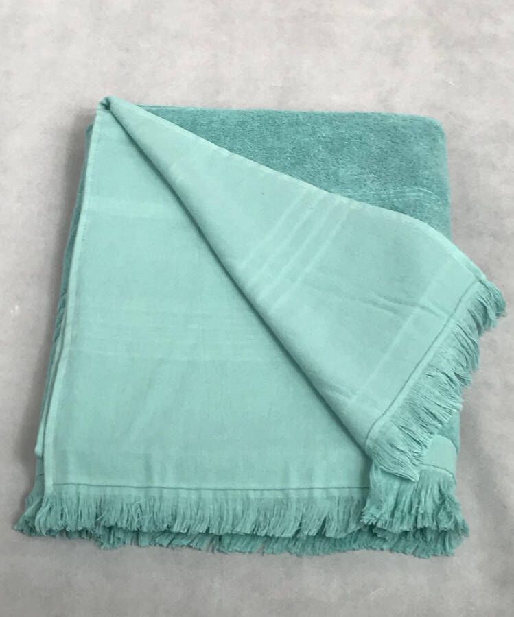 Merkloos Sans marque Handdoek | Hamamdoek met één zijde badstof | Terry | Mint | 100 x 170 CM