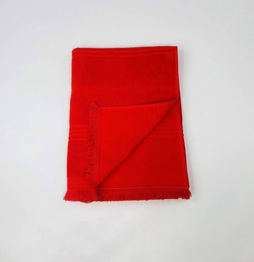 Merkloos Sans marque Handdoek | Hamamdoek met één zijde badstof | Terry | Rood | 100 x 170 CM