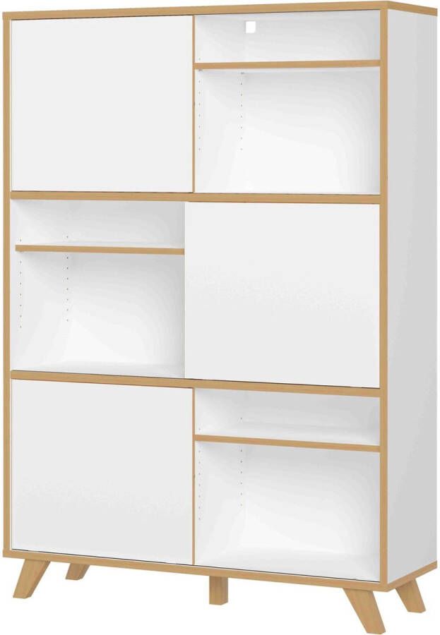 Hoge kantoorkast Knut Eiken Wit Breedte 120 cm Hoogte 172 cm Diepte 40 cm Met planken Met schuifdeur