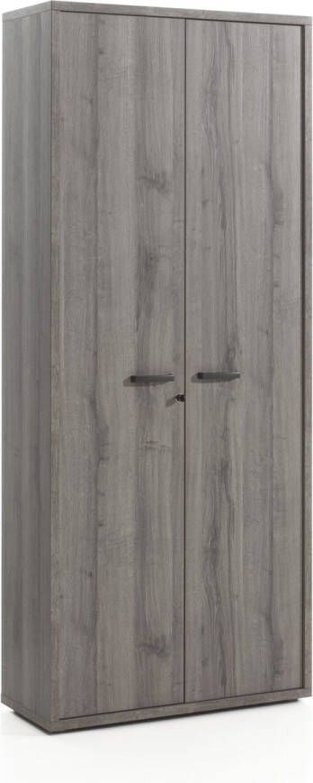 Hoge kantoorkast Roland-G Grijs Breedte 90 cm Hoogte 216 cm Diepte 40 cm Met planken Met openslaande deuren