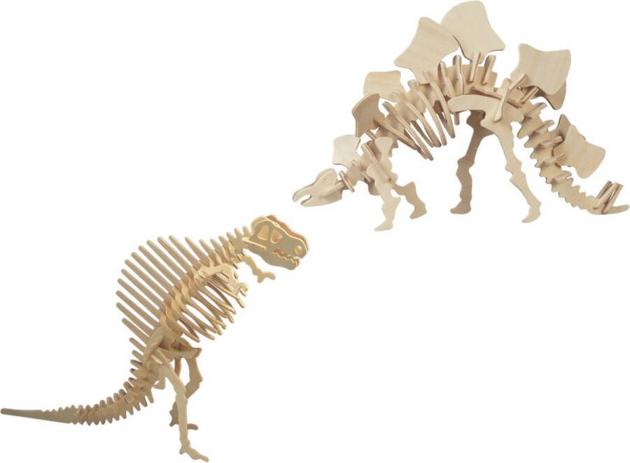 Merkloos Sans marque Houten 3D dieren dino puzzel set Spinosaurus en Stegosaurus Speelgoed bouwpakketten
