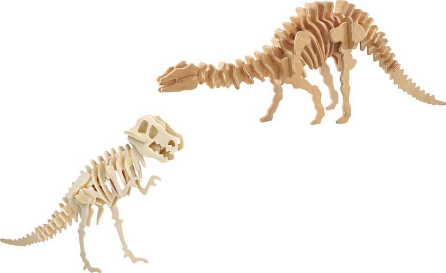 Merkloos Sans marque Houten 3D dieren dino puzzel set T-rex en Apatosaurus langnek Speelgoed bouwpakketten