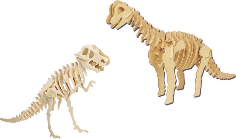 Merkloos Sans marque Houten 3D dieren dino puzzel set T-rex en Brachiosaurus Speelgoed bouwpakketten
