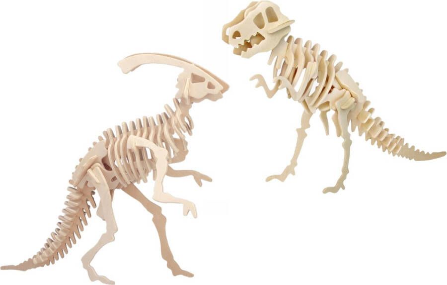 Merkloos Sans marque Houten 3D dieren dino puzzel set T-rex en Parasaurolophus Speelgoed bouwpakketten