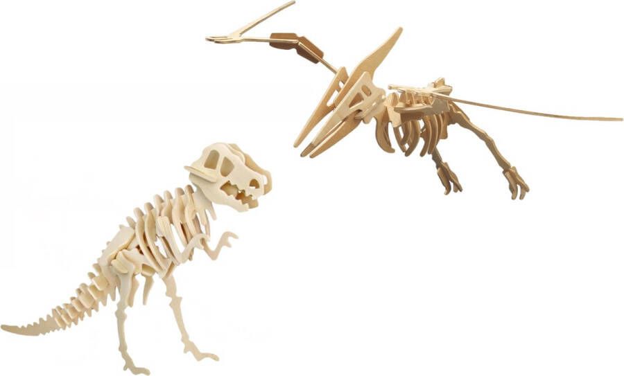 Merkloos Sans marque Houten 3D dieren dino puzzel set T-rex en Pteranodon Speelgoed bouwpakketten