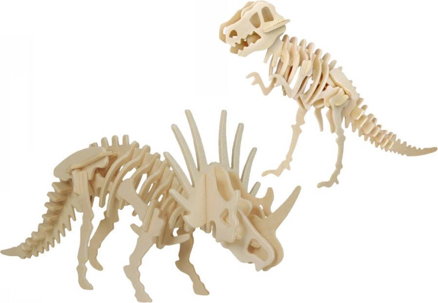 Merkloos Sans marque Houten 3D dieren dino puzzel set T-rex en styracosaurus Speelgoed bouwpakketten