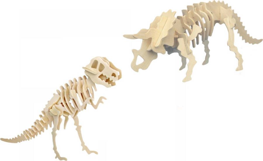 Merkloos Sans marque Houten 3D dieren dino puzzel set T-rex en Triceratops Speelgoed bouwpakketten