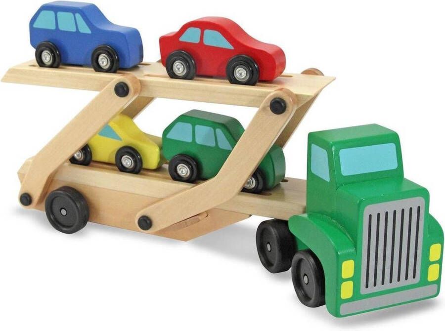 Merkloos Sans marque Houten autotransporter | met 4 auto's | Houten Auto oplegger | speelgoedauto