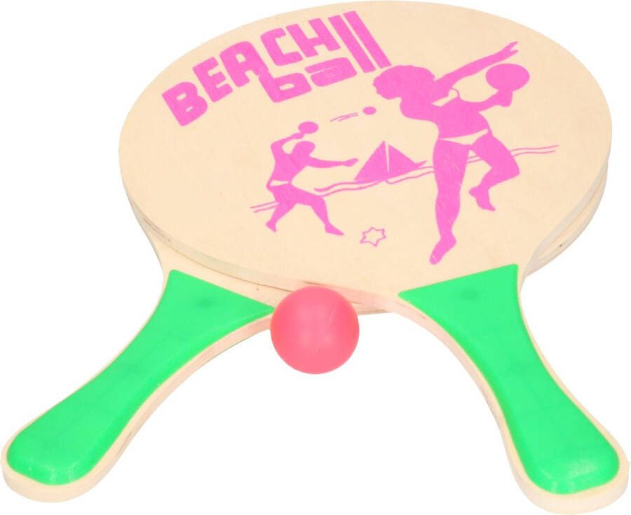 Merkloos Houten beachball setje met bal groen Beachballsets