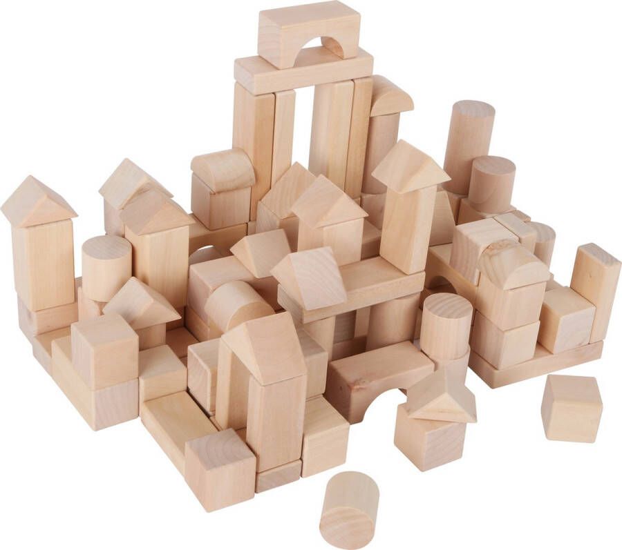 Merkloos Sans marque Houten bouwblokken blank naturel + handige tas 100 stuks Speelgoed vanaf 1 jaar