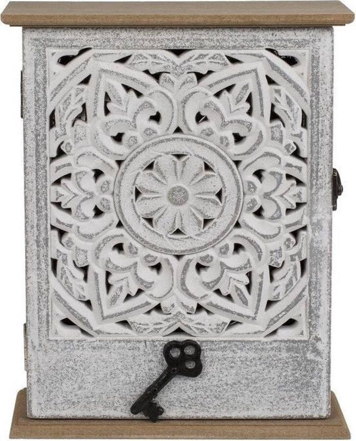 Merkloos Sans marque Houten sleutelkast sleutelkluis met opengewerkt bloemmotief 20 x 26 cm Sleutels opbergen Sleutelkastje van hout Woonaccessoires