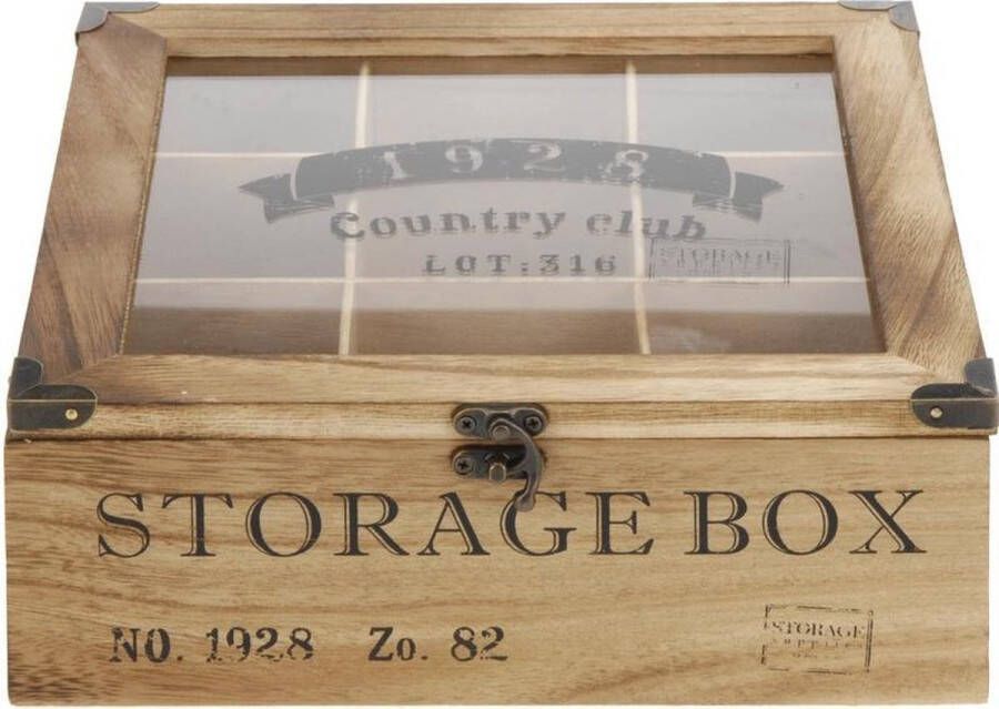 Merkloos Sans marque Houten theedoos bruin Storage Box 9-vaks 25 cm Theedozen theekisten van hout 25 cm