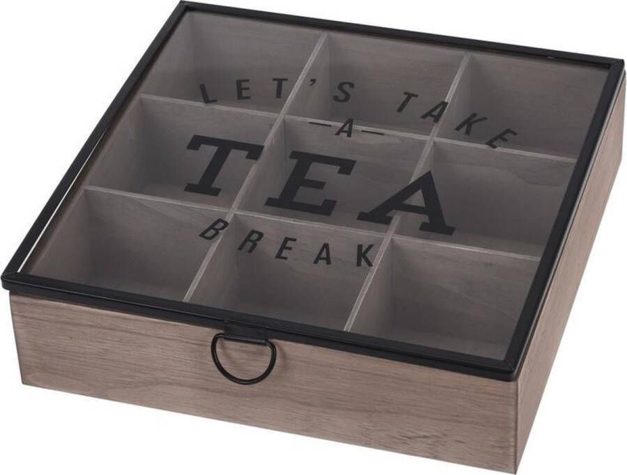 Merkloos Sans marque Houten theedoos bruin Tea break 9-vaks 25 cm Theedozen theekisten van hout 25 cm