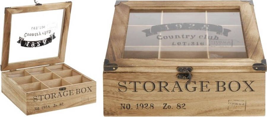 Merkloos Houten theedoos bruin Storage Box 9-vaks 25 cm Theedozen theekisten van hout 25 cm