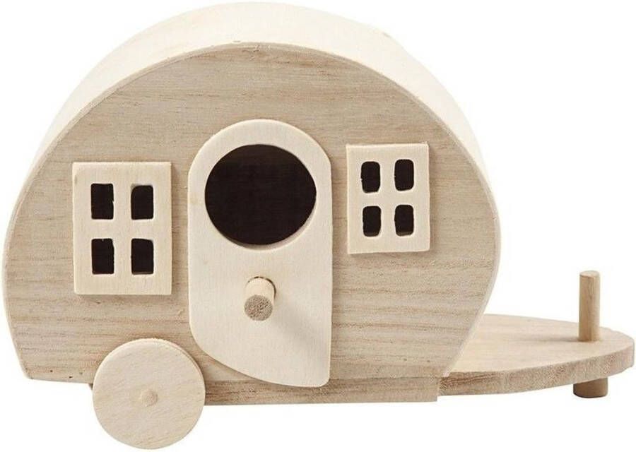 Houten vogelhuisje om te schilderen 18 cm Houten hobby materiaal DIY Houten caravan knutselen