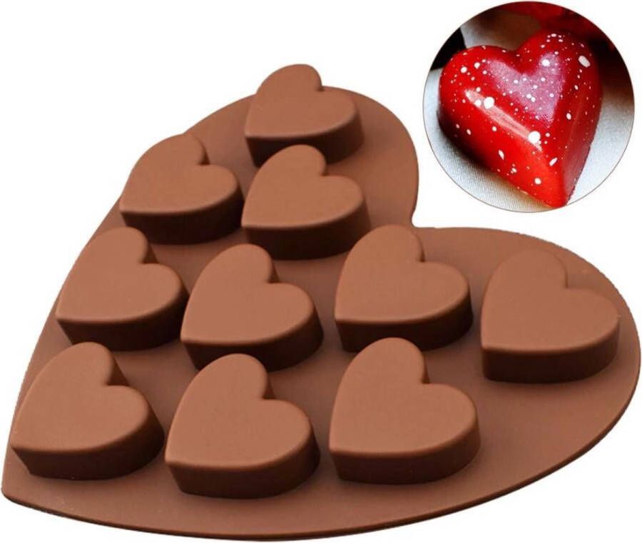 Merkloos Sans marque Ijsblokjes vorm Hart chocoladevorm Siliconen bakvorm 10 hartjes Mal voor muffin en cupcakes Hartvorm Ijsblokjeshouder hartjes Bruin