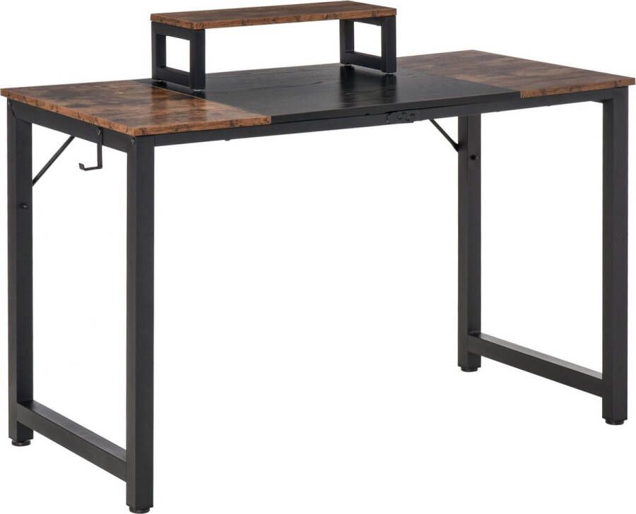 Merkloos Sans marque Industrieel bureau Met montorverhoger Computertafel Schrijftafel -120 x 60 cm