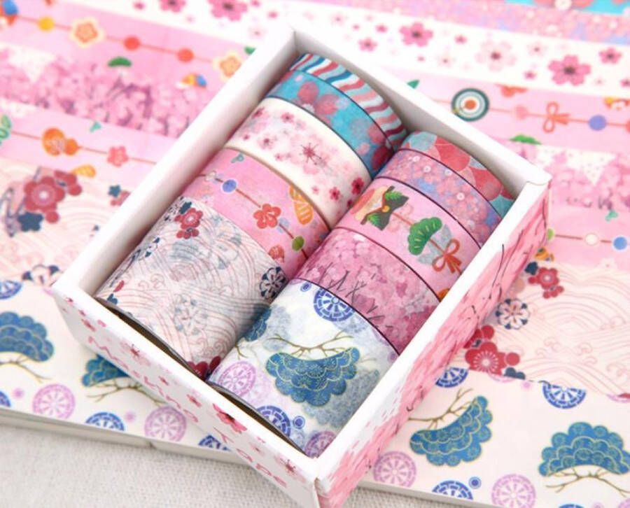 Merkloos Sans marque Japanse Bloemen Washi Tape Pakket Doos | Verschillende Washi Tapes | Roze Blauw Wit Bloemen Planten Strikken Golven Patronen Washi Tape | Masking Tape | Bullet Journal | Journalling | Journal | Plakboeken | Inpakken | Versieren