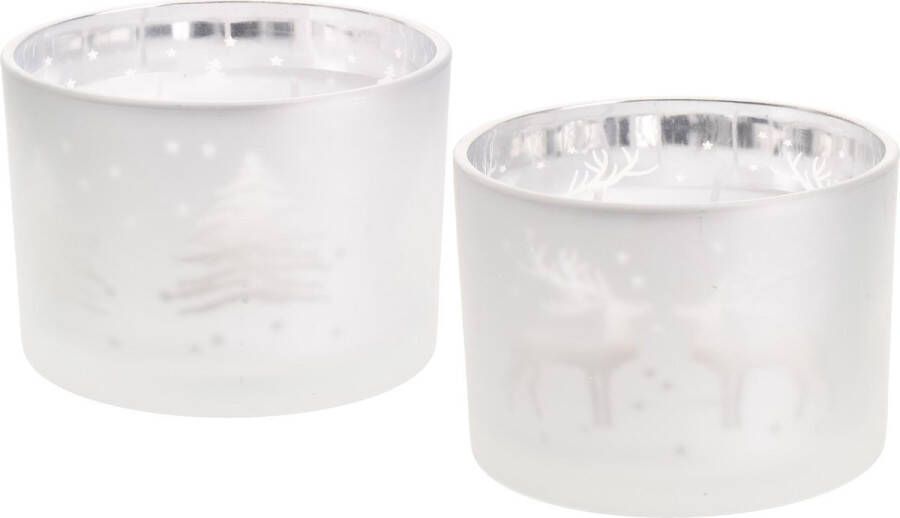 Merkloos Sans marque Kaars in glas Kerstboom en Rendier 2 stuks 11cm Wit Zilver