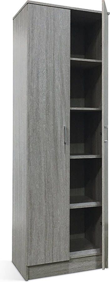 Kast Loek Grijs Breedte 60 cm Hoogte 180 cm Diepte 40 cm Met planken Met openslaande deuren