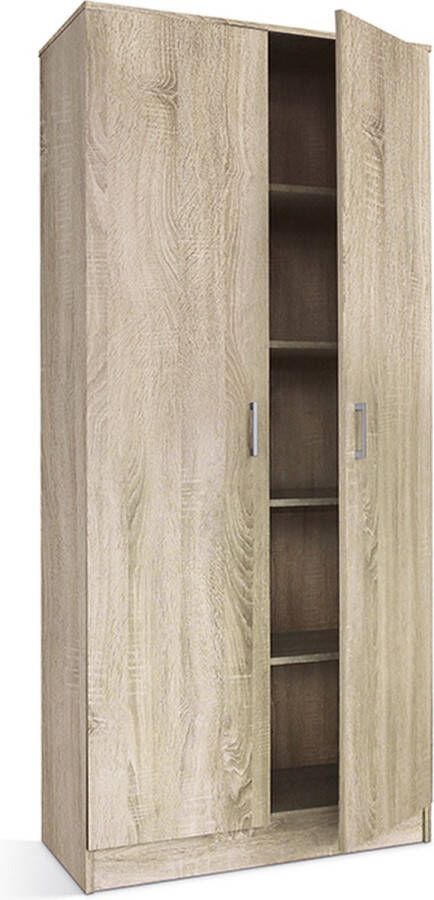 Kast Loek Sonoma Breedte 80 cm Hoogte 180 cm Diepte 40 cm Met planken Met openslaande deuren
