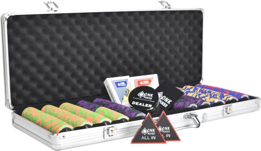 Mec Keramische Cashgame Pokerset 500 Poker Chips Compleet pokerkoffer pokersets pokerfiches pokerchips poker kaarten pokerkaarten dealerbutton all in button cut card