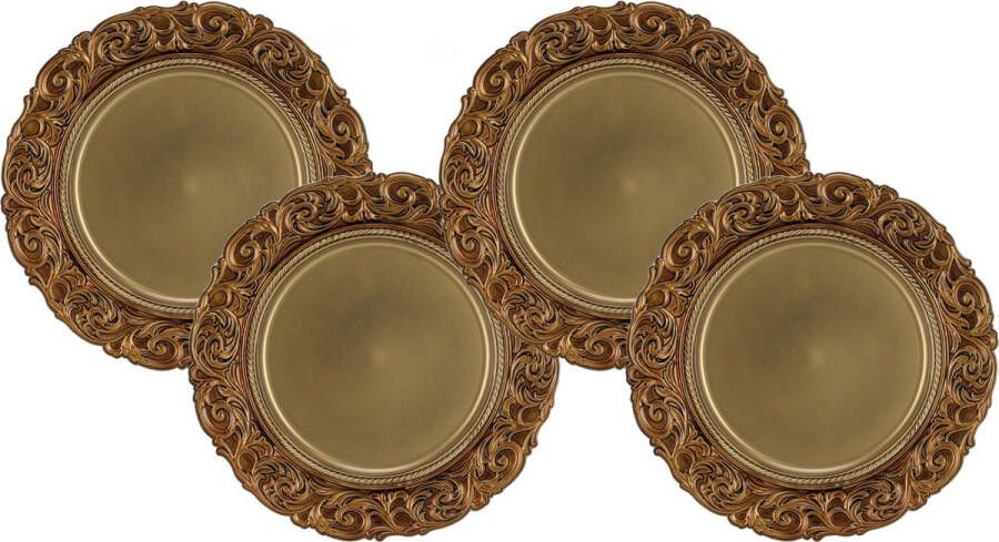 Merkloos Sans marque Kerst onderborden D36 cm goud set 4x stuks rond kunststof