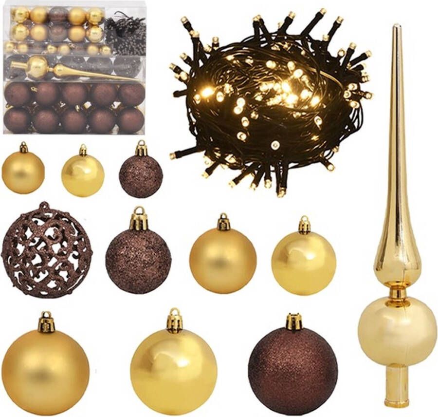 Merkloos Sans marque Kerstboomset Goud en Brons – Lichtsnoer – 120 Kerstballen – Piek | Kerstdecoratie – Decoratie – Kerstboom – Boom versiering | Christmas – Kerstdagen Feestdagen