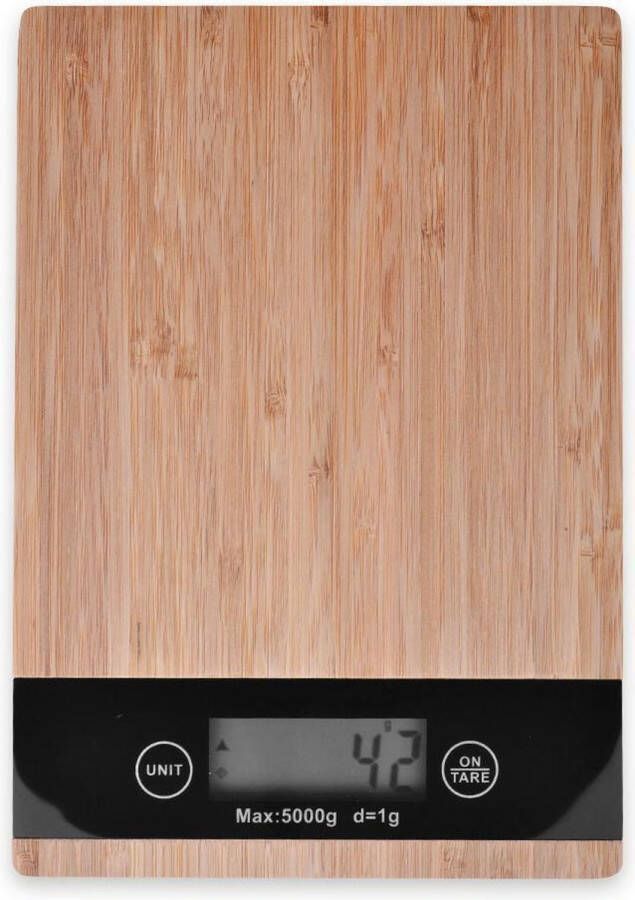 Merkloos Sans marque Keukenweegschaal Bamboe Digitale Precisie Weegschaal TipTouch Toetsen tot 5000 Gram Bruin