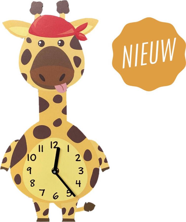Merkloos Sans marque Kinderklok Giraffe | STIL UURWERK | dieren wandklok jungle van hout voor kinderkamer en babykamer decoratie accessoires | jongens en meisjes slaapkamer