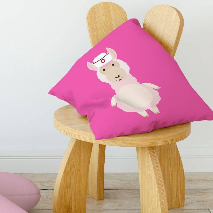 Merkloos Sans marque Kinderkussen alpaca lama roze | peuterkussen | babykussen | sierkussen meisjes kinderkamer slaapkamer decoratie accessoires | cadeaus