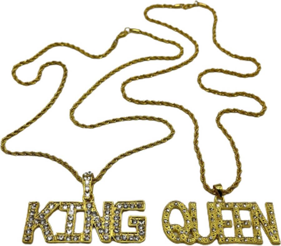 Merkloos Sans marque King & Queen Kettingen Chains Hangers Koppel Couple Goudkleurig Hustle Motivation Goals