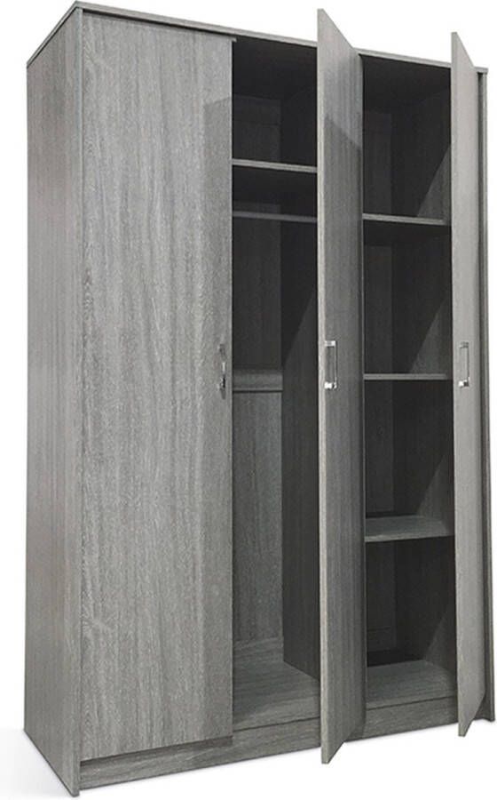 Kledingkast Loek Grijs Breedte 120 cm Hoogte 180 cm Diepte 54 cm Met planken Met openslaande deuren