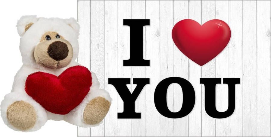 Merkloos Pluche knuffel Valentijn rode hartjes beertje 15 cm met hartjes wenskaart Knuffelberen