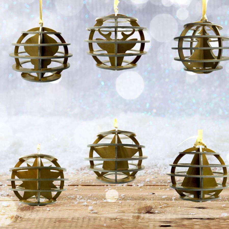 Merkloos Sans marque 2x Knutselpakket Kerstballen Goud | 5 Doe-Het-Zelf Kerstballen | 9 cm doorsnee | Inclusief Glitterverf